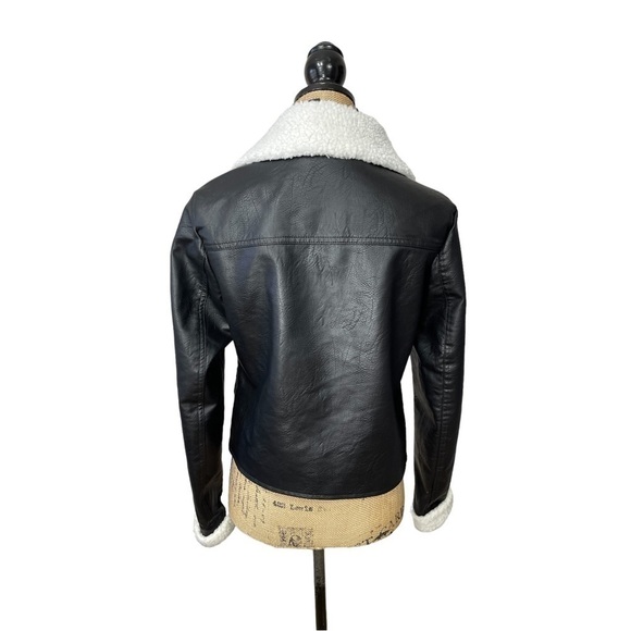 SUNSET & Sixth Faux Leather Moto Sherpa Cropped Jacket - Picture 6 of 12